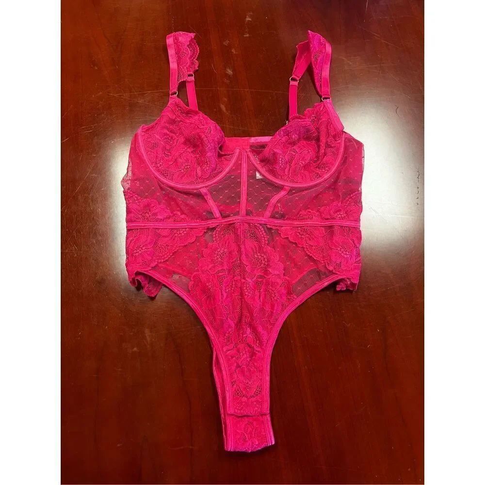 Oh La La Cheri Fuchsia Pink One Piece High Cut Teddy sz 3X 18-20 EUC